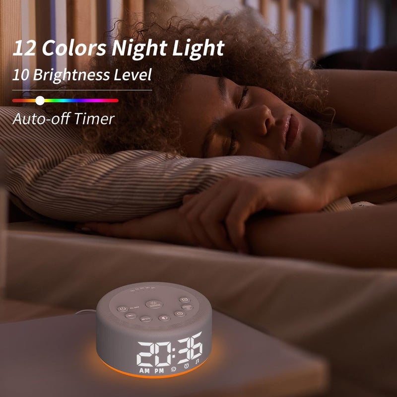 Hushing 【3 in 1】 White Noise Machine with 27 Sleeping Sounds for Baby Kids Adults Sound Machine Alarm Clock Night Light Timer Memory Function 32 Level Volume Auto Off Digital Clock with 30 Wake Up Sounds - Image 5
